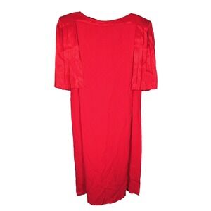 Vintage RED SHEATH DRESS Cocktail Party PLEATED SATIN SLEEVES Cut-Out Back M/L